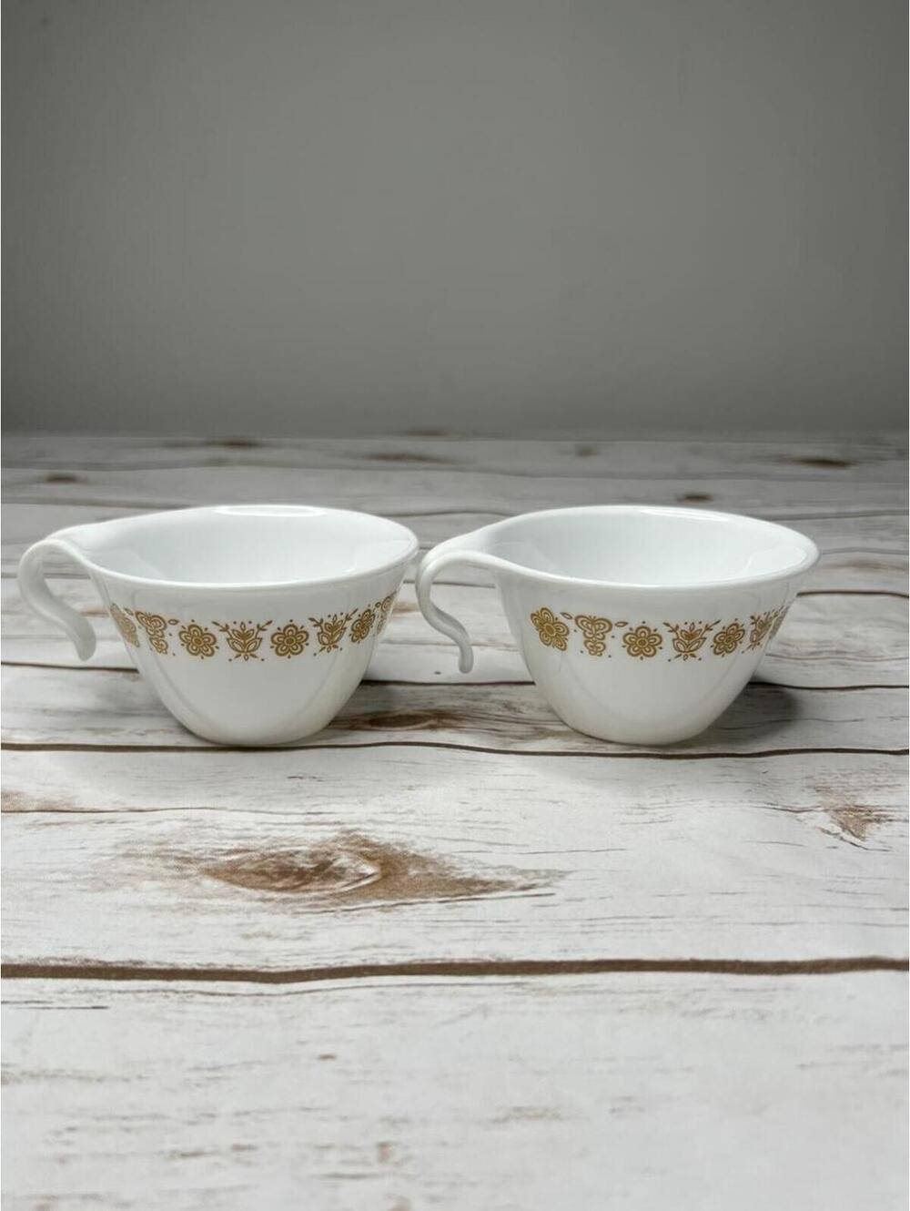 Corelle Vintage Gold Floral Tea Cups Set of 2